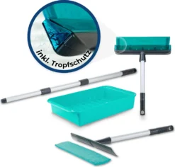 Genius Fensterwischer Deluxe-Set 7 Tlg - Fensterputzer + Ausziehbarer Teleskop-Stiel, Wanne & Mikrofaserbezug | Streifenfreie Sauberkeit; A81964