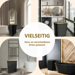 WAOHO Faltbarer Wäschekorb Mit Deckel 125L Mit 2 Fächern 54cmx33cmx70cm，Herausnehmbarem Wäschesack,faltbarem Bambusrahmen-Wäschesortierer Und Wasserdichtem Oxford-Tuch （Schwarz） -Leifheit || Vileda || Wenko Verkaufsgeschäft e488a3e036773aec724806e04068e032