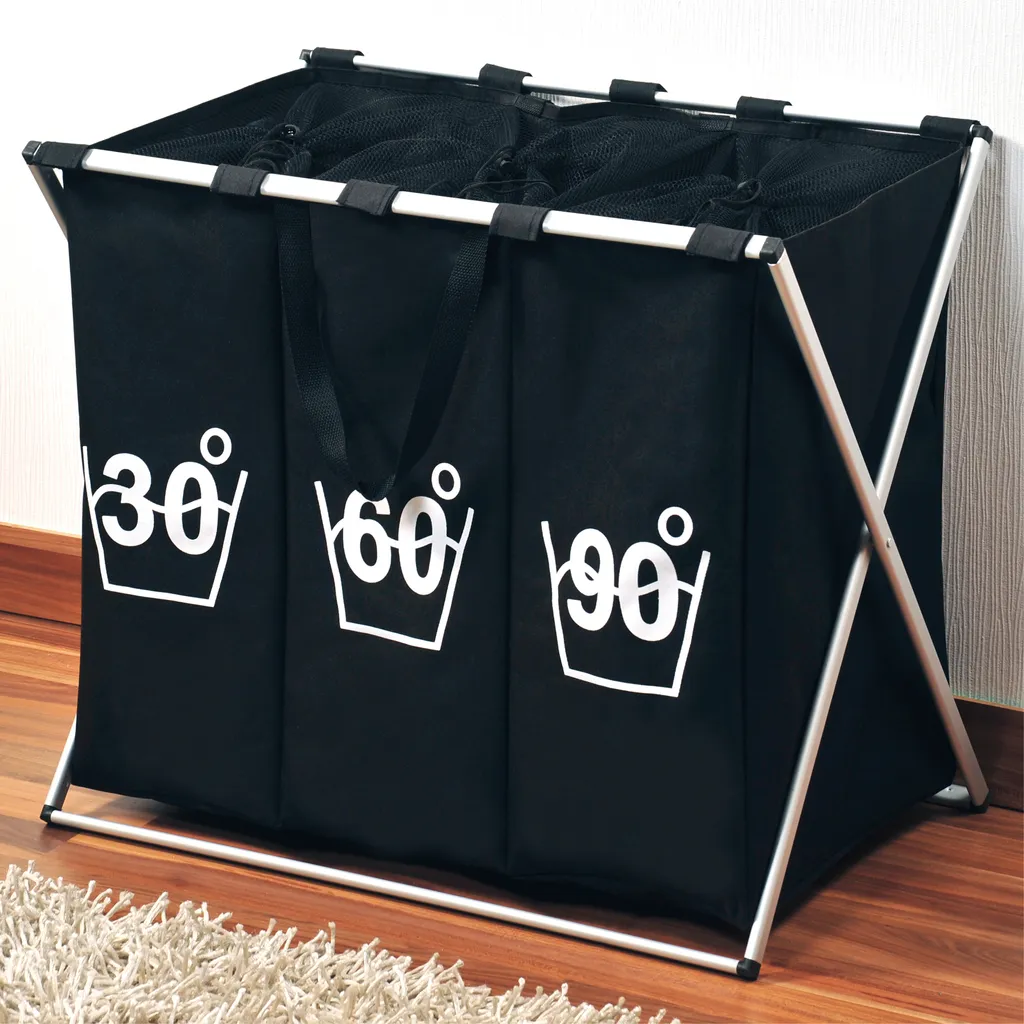 Kesper Wäschesammler Mit Dreifacher Einteilung, Trio, Schwarz 19590 2 Kesper Wäschesammler Mit Dreifacher Einteilung, Trio, Schwarz 19590 – Bild 2