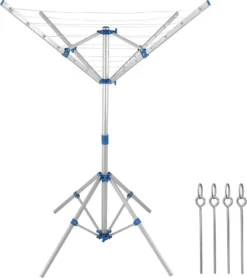 Monzana Wäschespinne Höhenverstellbar Mobil Mit 4 Erdspieße Camping Wäscheständer Wäscheleine Wetterfest Leicht Aluminium