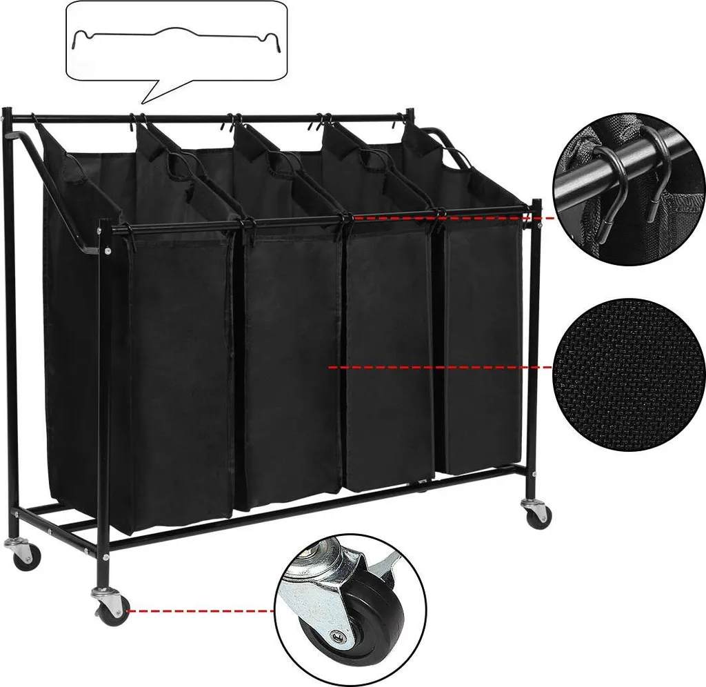 Meerveil Wäschekörbe, Mit Rollen, Schwarz, 4 Fächer 3 Meerveil Wäschekörbe, Mit Rollen, Schwarz, 4 Fächer – Bild 3