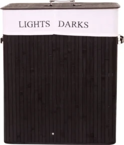 Wäschekorb MCW-C21, Laundry Wäschebox Wäschesammler Wäschebehälter, Bambus 2 Fächer 63x55x34cm 100l Schwarz -Leifheit || Vileda || Wenko Verkaufsgeschäft e7ab7c81909aa6635f9aae17d375b00b