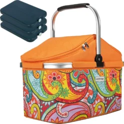 Kühlkorb Isolier Einkaufskorb Paisley + 3 Kühlakkus - Paisley