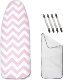 Riijk Bügelbrettbezug In Rosa Aus Baumwolle Zum Spannen Mit Spezialpolster Für Leichtes Bügeln – Universal Passend