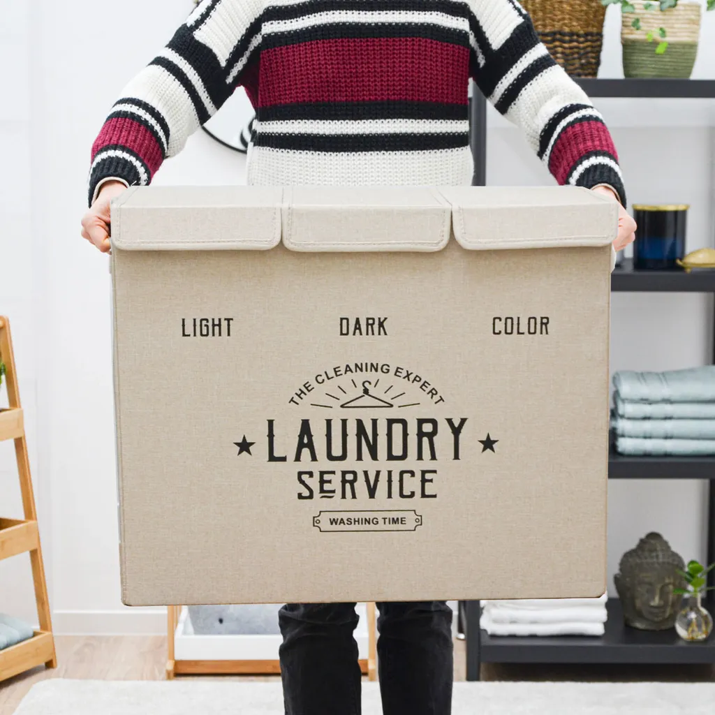 Wäschekorb 3 Fächer - 84L Wäschesammler Beige Mit Deckel - Wäsche Organizer Bad 4 Wäschekorb 3 Fächer - 84L Wäschesammler Beige Mit Deckel - Wäsche Organizer Bad – Bild 4