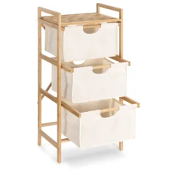 Navaris Badregal Regal Aus Bambus Mit Körben - 96x44x33cm Bambusregal Wäschekorb Wäschesammler Sortierer Wäschekörbe - 3 Fächer Für Wäsche