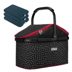 Kühlkorb Isolier Einkaufskorb Schwarz Weiß Gepunktet + 3 Kühlakkus Snövit - Schwarz-weiß