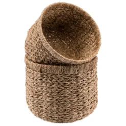 Decorasian Aufbewahrungskorb, Geflochten Aus Seegras / Wasserhyazinthe - Rund, Set: 35 Cm + 40 Cm - Nachhaltige Aufbewahrung, Wäschekorb, Spielzeugkorb, Großer Übertopf Für Pflanzen