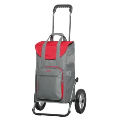 Andersen Einkaufstrolley Royal Mit Metallspeichenrad 25 Cm Und 45 Liter Einkaufstasche Wismar Grau/rot Mit Kühlfach, Stahlgestell Klappbar
