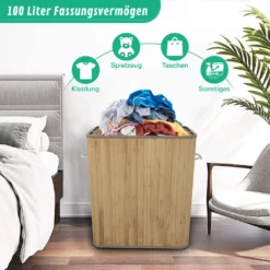TOSANEO Bambus Wäschebox 100-Liter Faltbarer Wäschekorb Mit 2 Fächern Wäschesammler Mit Deckel Wäschetruhe Mit Großem Fassungsvermögen Natur -Leifheit || Vileda || Wenko Verkaufsgeschäft ed6bb9d56a333013883887ecb7f347cb