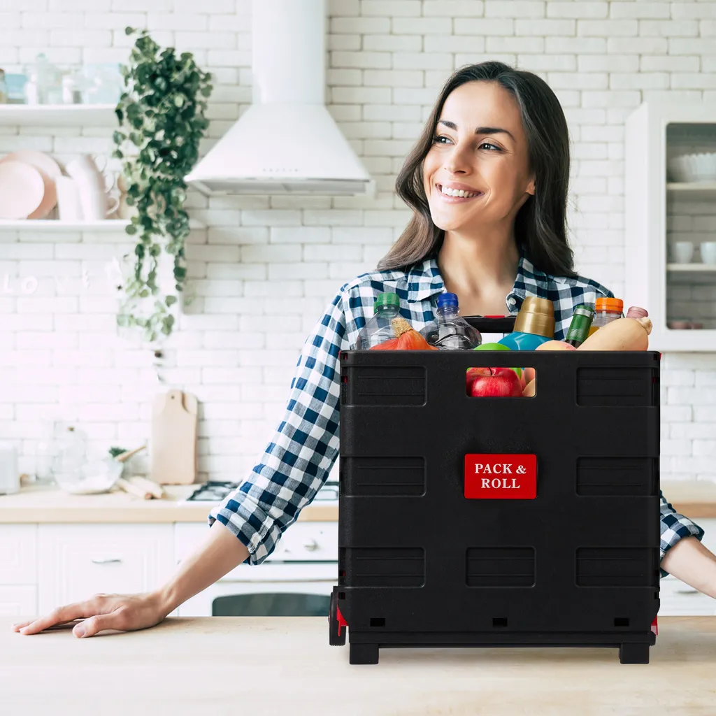 Relaxdays 1 X Einkaufstrolley Klappbar Rot 2 Relaxdays 1 X Einkaufstrolley Klappbar Rot – Bild 2