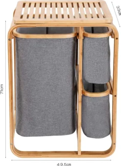 Lumaland Wäschekorb Aus Bambus - 1 XL Fach + 2 Kompaktfächer 49,5 X 33 X 71 Cm Grau -Leifheit || Vileda || Wenko Verkaufsgeschäft f1e394bfbd08e13c1fef10844b50cae7
