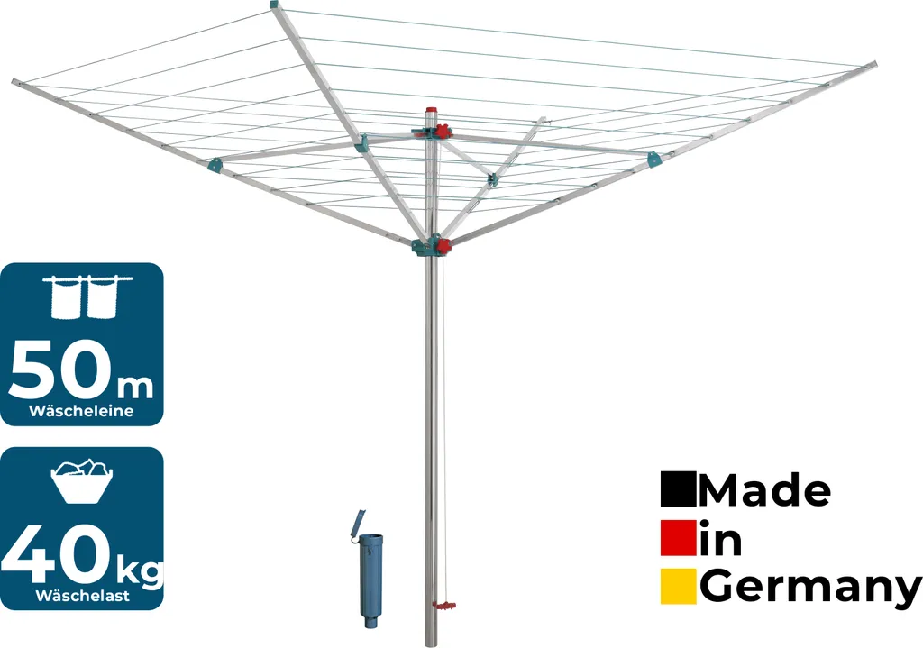 Blome Wäschespinne Alustar 50 - Wäscheständer Inkl. Bodenhülse Zum Eindrehen, Germany 1 Blome Wäschespinne Alustar 50 - Wäscheständer Inkl. Bodenhülse Zum Eindrehen, Germany