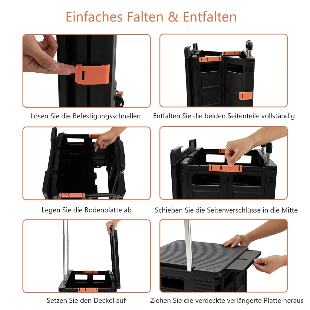 COSTWAY 55L Einkaufstrolley 80kg Belastbar, Klappbarer Einkaufswagen Mit 3-fach Verstellbarem Griff, 2 Bremsbaren Universalrädern & Erweiterbarer Obere Abdeckung, Handwagen Tragbar, Schwarz 5 COSTWAY 55L Einkaufstrolley 80kg Belastbar, Klappbarer Einkaufswagen Mit 3-fach Verstellbarem Griff, 2 Bremsbaren Universalrädern & Erweiterbarer Obere Abdeckung, Handwagen Tragbar, Schwarz – Bild 5