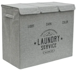 3 Fächer Wäschekorb Mit Deckel - 84L Wäschesammler Faltbar - 60x30x50 Wäschebox