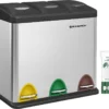 SONGMICS Mülleimer 24L, Edelstahl Abfalleimer Mit Inneneimer 3 X 8L 3-in-1Treteimer Trennsysteme LTB24L