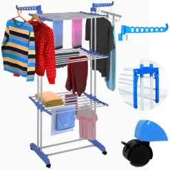 Wäscheständer Wäschetrockner Mit Rollen Flügelwäschetrockner Wäscheturm Solid Teleskop Standtrockner XXL Kleiderständer Kleiderständer 170cm Retoo