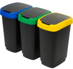 3er-Set Abfalleimer Mülltrennug 3x25L Rotho Twist Abfallbehälter Mülleimer Recycling