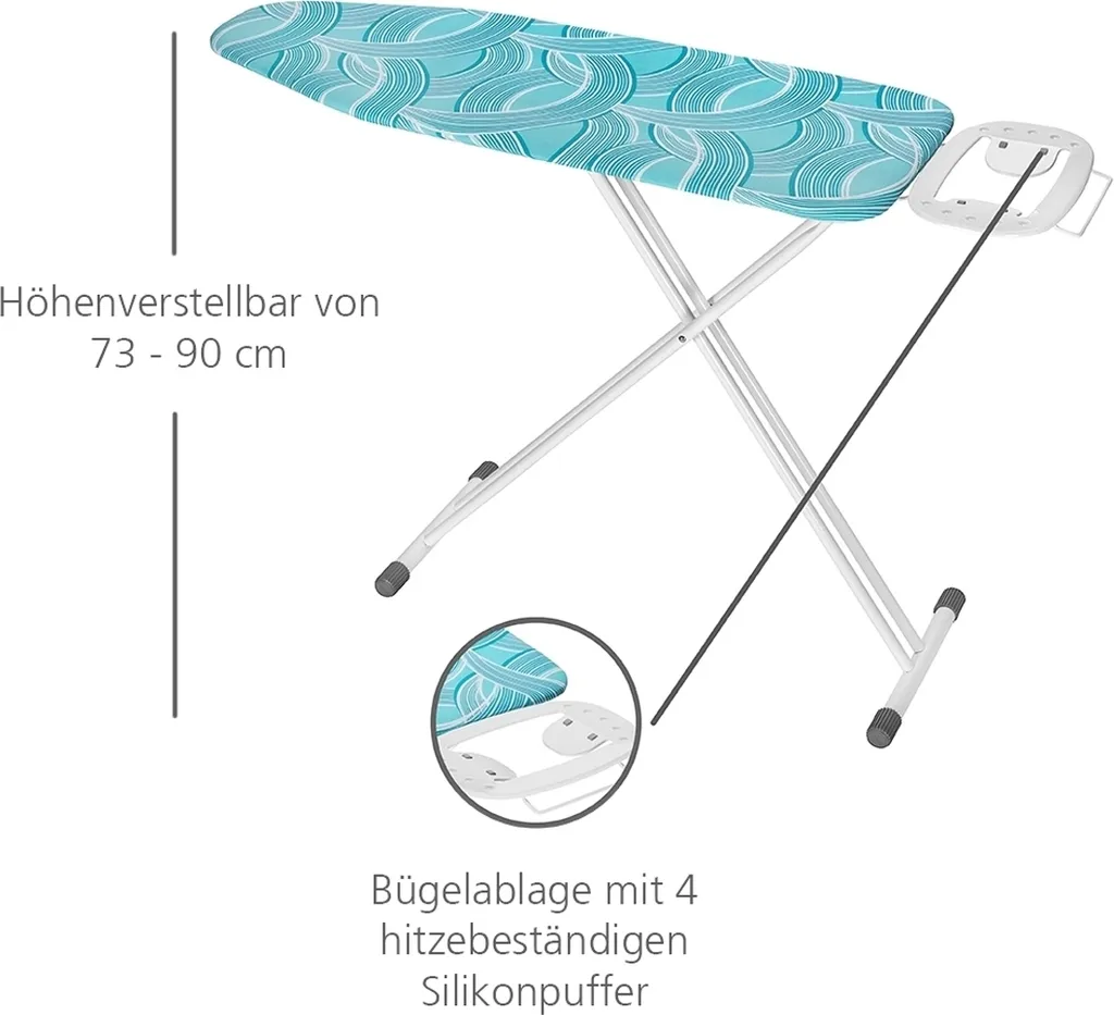 WENKO Bügelbrett Advance, Dampfbügelgeeignet, Höhenverstellbar 73-95 Cm, 120 X 42 Cm Bügelfläche, Bügeltisch Mit 8 Mm Polsterung | Inkl. 2er Set Reinigungsschwämme Gratis 3 WENKO Bügelbrett Advance, Dampfbügelgeeignet, Höhenverstellbar 73-95 Cm, 120 X 42 Cm Bügelfläche, Bügeltisch Mit 8 Mm Polsterung | Inkl. 2er Set Reinigungsschwämme Gratis – Bild 3