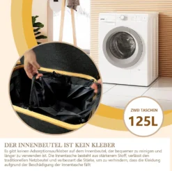 WAOHO Faltbarer Wäschekorb Mit Deckel 125L Mit 2 Fächern 54cmx33cmx70cm，Herausnehmbarem Wäschesack,faltbarem Bambusrahmen-Wäschesortierer Und Wasserdichtem Oxford-Tuch （Schwarz） -Leifheit || Vileda || Wenko Verkaufsgeschäft fb9638b211783af0effa3b607090de71
