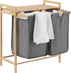 ACAZA Wäschekorb Mit 2 Fächern, Wäschesortierer Mit Ausziehbaren Wäschesäcken - Stoff / Bambus - Grau -Leifheit || Vileda || Wenko Verkaufsgeschäft fbe68a95311826f0bc0fb39b71b356fb