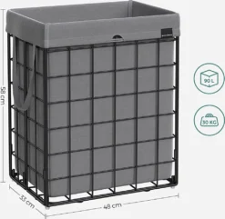 SONGMICS Wäschekorb 90L, Faltbarer Wäschesammler, Abnehmbarer Und Waschbarer Wäschesack, Metalldrahtgestell, Für Schlafzimmer, Bad, Waschküche, Schwarz-grau LCB190G01 15 SONGMICS Wäschekorb 90L, Faltbarer Wäschesammler, Abnehmbarer Und Waschbarer Wäschesack, Metalldrahtgestell, Für Schlafzimmer, Bad, Waschküche, Schwarz-grau LCB190G01 -Leifheit || Vileda || Wenko Verkaufsgeschäft fc2ba5e1013633dcbaa45b928ecfcd1b