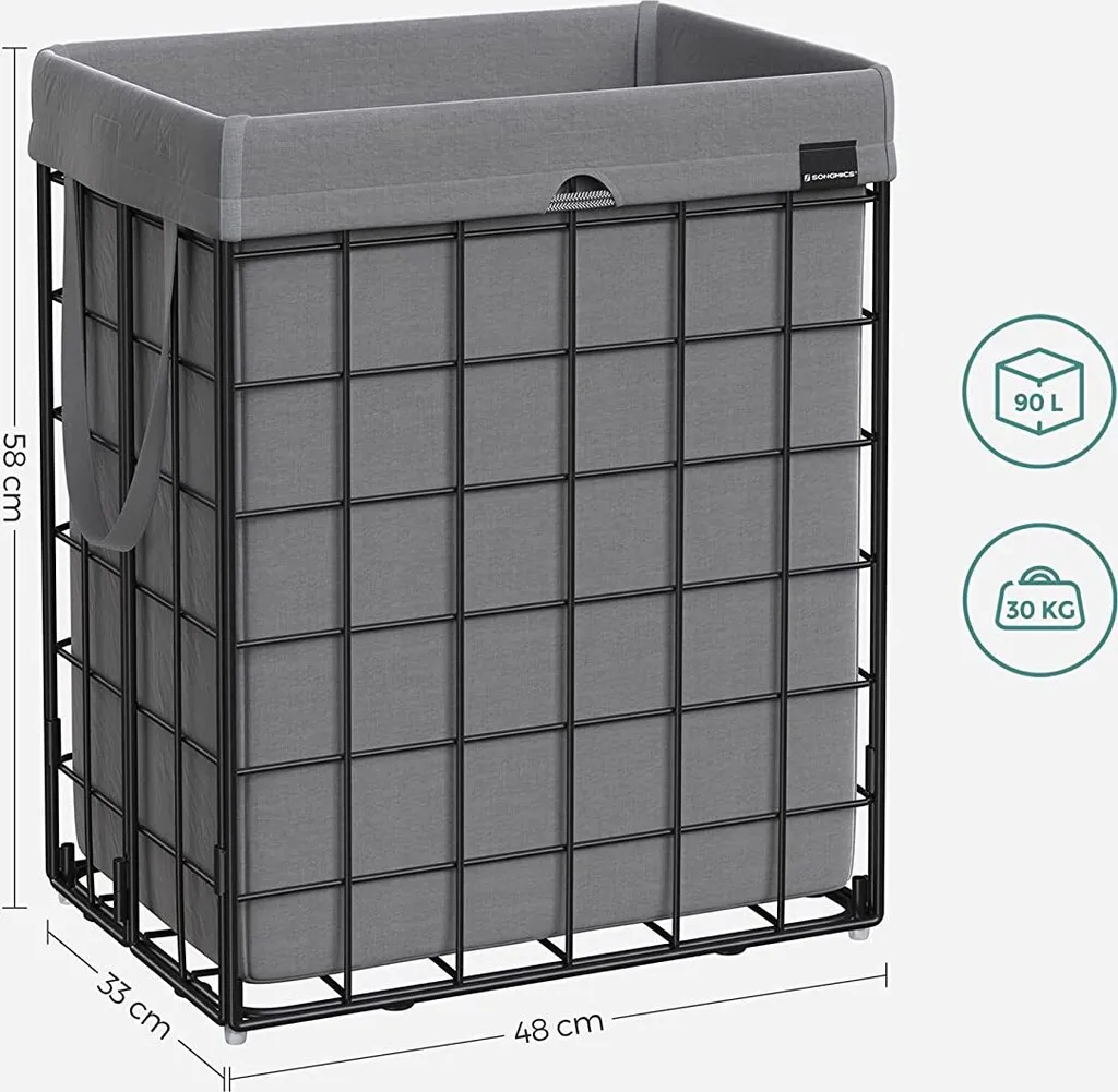 SONGMICS Wäschekorb 90L, Faltbarer Wäschesammler, Abnehmbarer Und Waschbarer Wäschesack, Metalldrahtgestell, Für Schlafzimmer, Bad, Waschküche, Schwarz-grau LCB190G01 8 SONGMICS Wäschekorb 90L, Faltbarer Wäschesammler, Abnehmbarer Und Waschbarer Wäschesack, Metalldrahtgestell, Für Schlafzimmer, Bad, Waschküche, Schwarz-grau LCB190G01 – Bild 8
