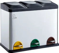 SVITA TC3X15 Mülleimer Papierkorb Edelstahl Treteimer Abfalleimer Recycling 45L