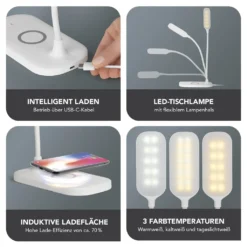 MAXXMEE LED-Tischleuchte Mit Wireless Charging - 3 Farbtemperaturen LED Tischleuchte Tischlampe Lampe USB Leuchte Wireless Touchfunktion Leselampe -Leifheit || Vileda || Wenko Verkaufsgeschäft fe74109b182033e407d5a76836ce9c9e